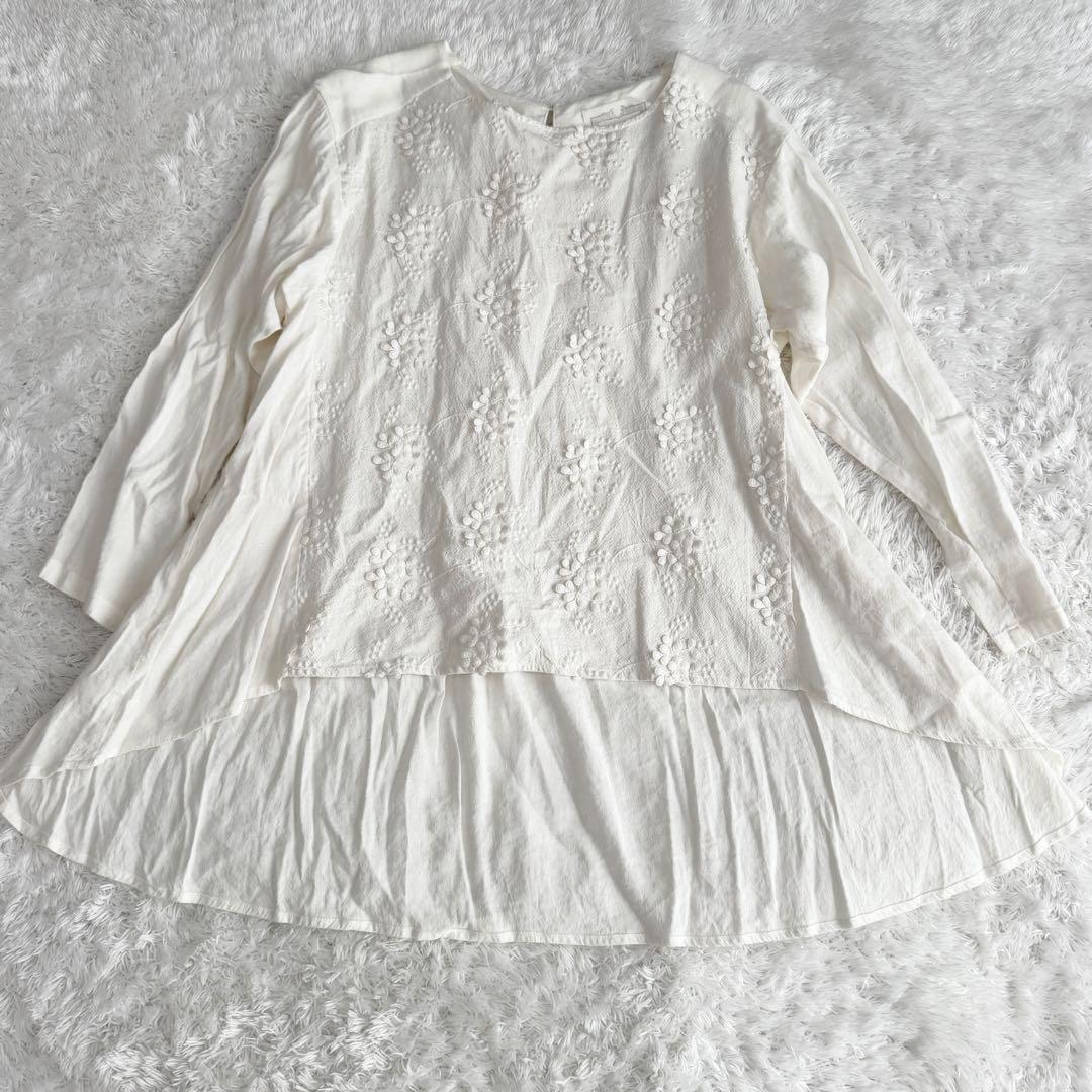 【ビアズリー 】近年☆刺繍フレアブラウス レーヨン コットン ホワイトF