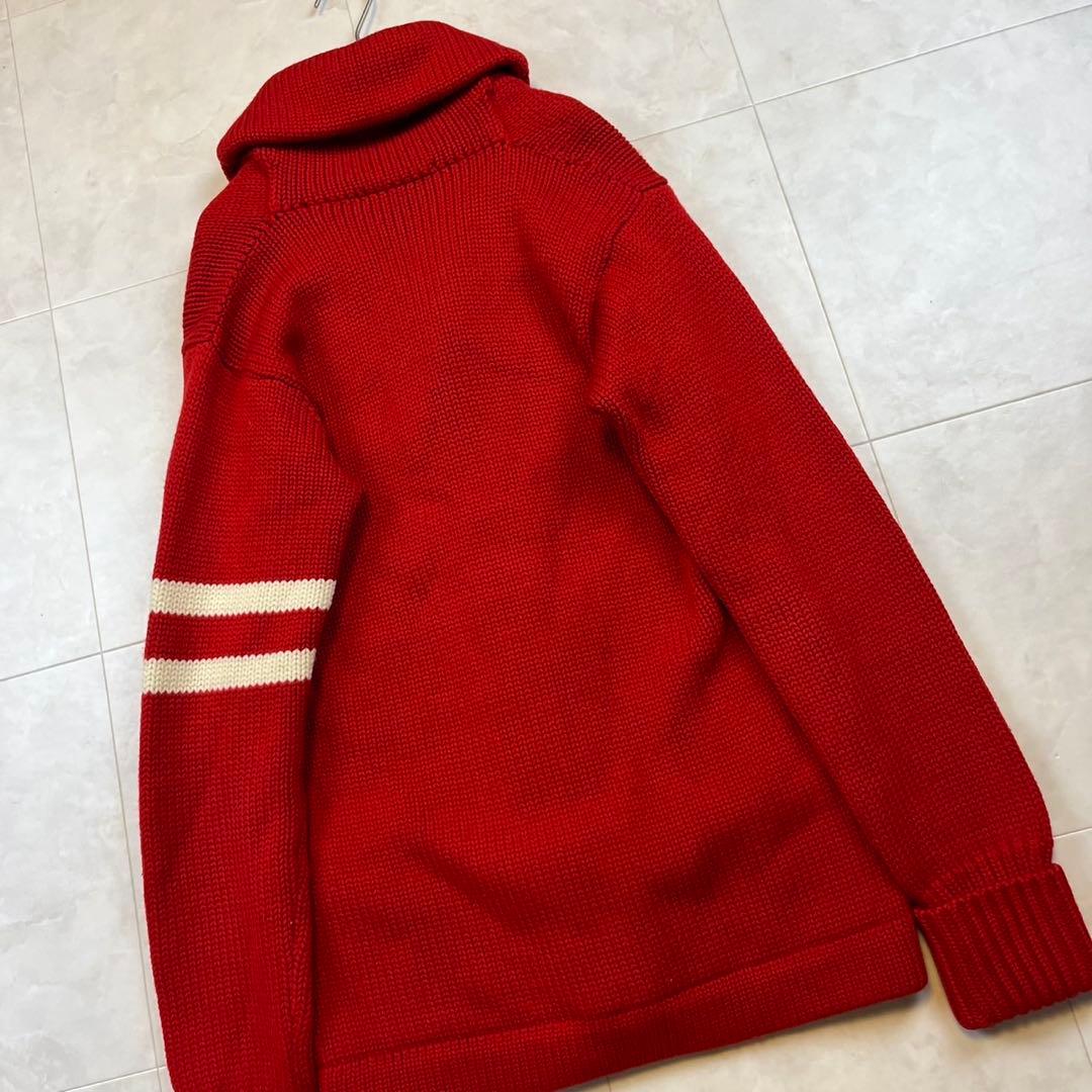 美品 Psycho Bunny ショールカラーニット厚手 L レッド ゴルフ