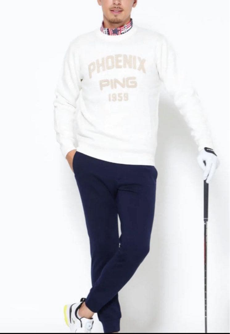 新品　PING ピン　ニット　セーター　クルーネック　オフホワイト　LLサイズ