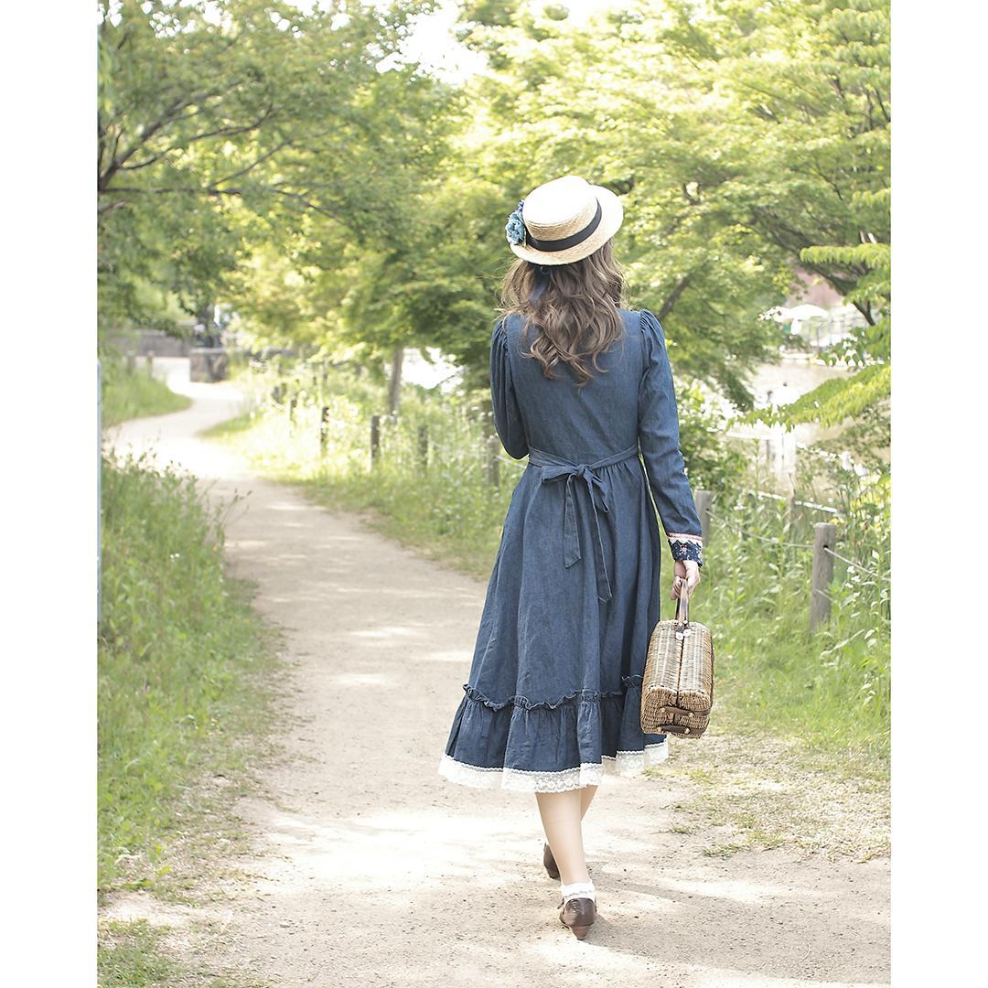【GUNNE SAX】　デニム×小花柄 ワンピース 70s