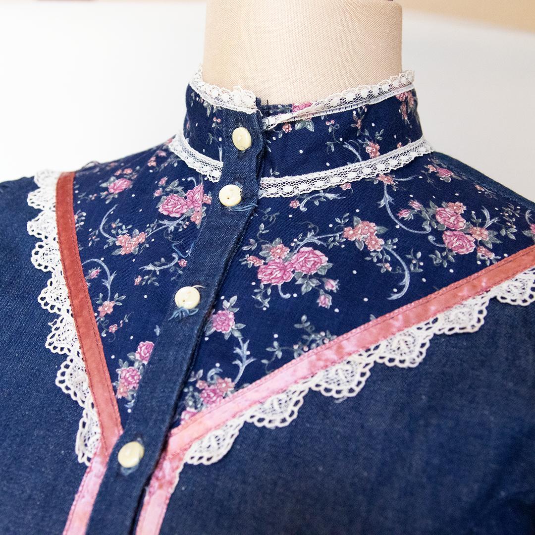 【GUNNE SAX】　デニム×小花柄 ワンピース 70s