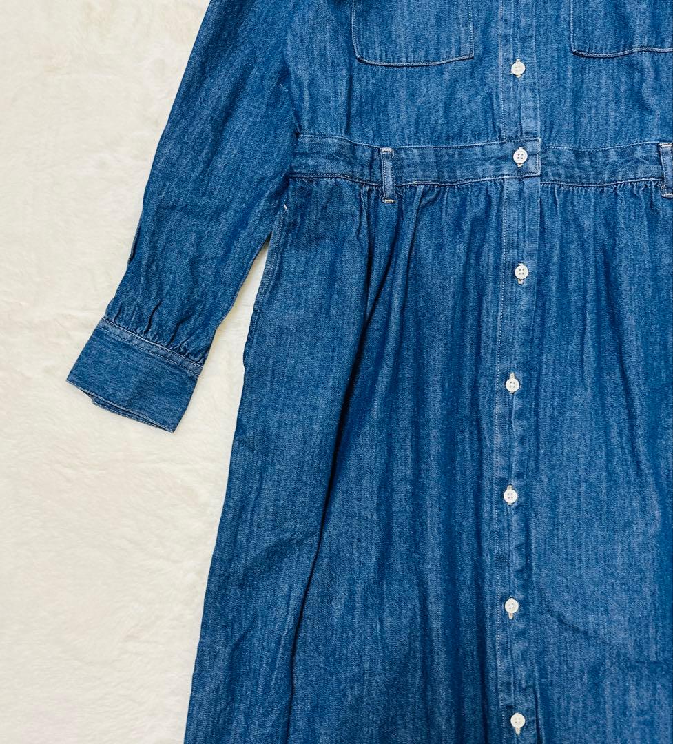 【ひつじ 】SHIPS デニムシャツワンピース バンドカラー ウエスト切替