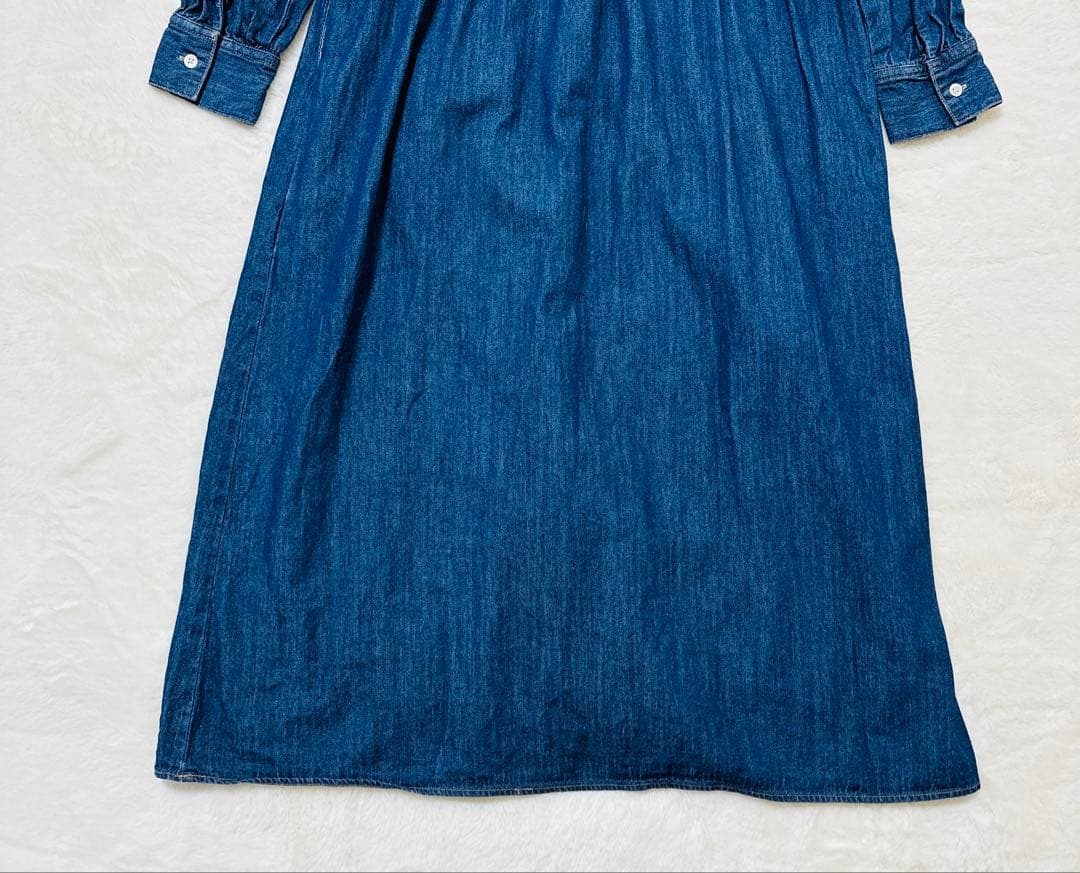 【ひつじ 】SHIPS デニムシャツワンピース バンドカラー ウエスト切替
