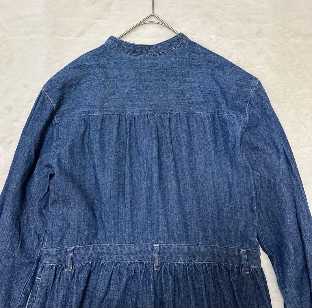 【ひつじ 】SHIPS デニムシャツワンピース バンドカラー ウエスト切替