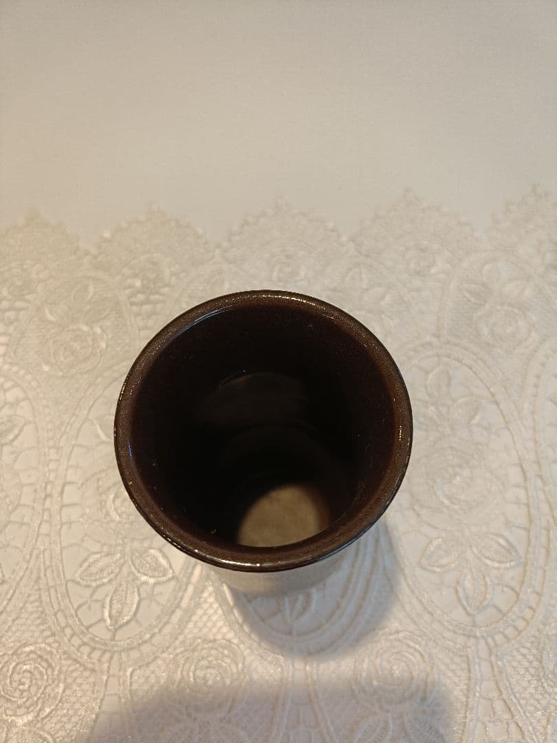 未使用品 臥牛釜ストライプ模様の陶器花瓶