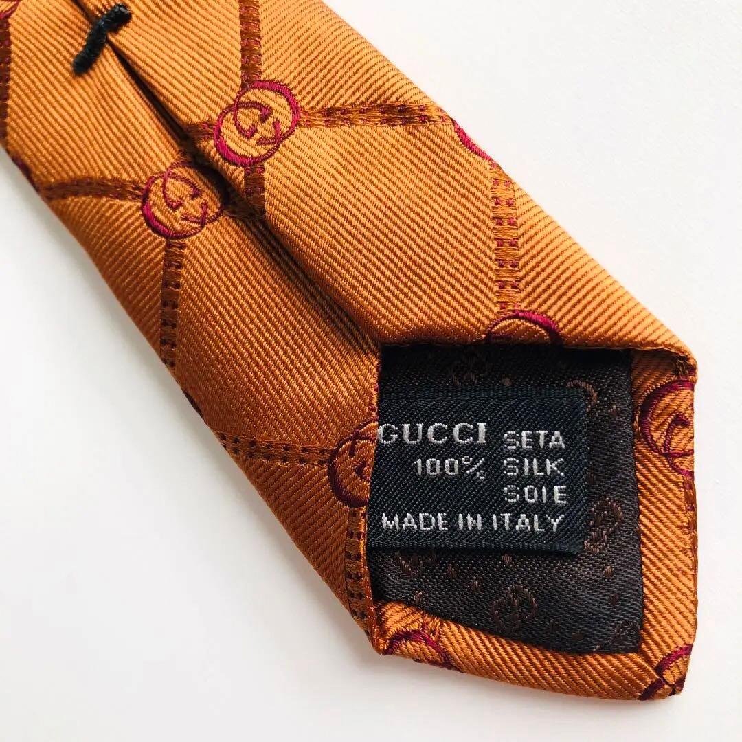 GUCCI ネクタイ 紋章柄 オレンジ
