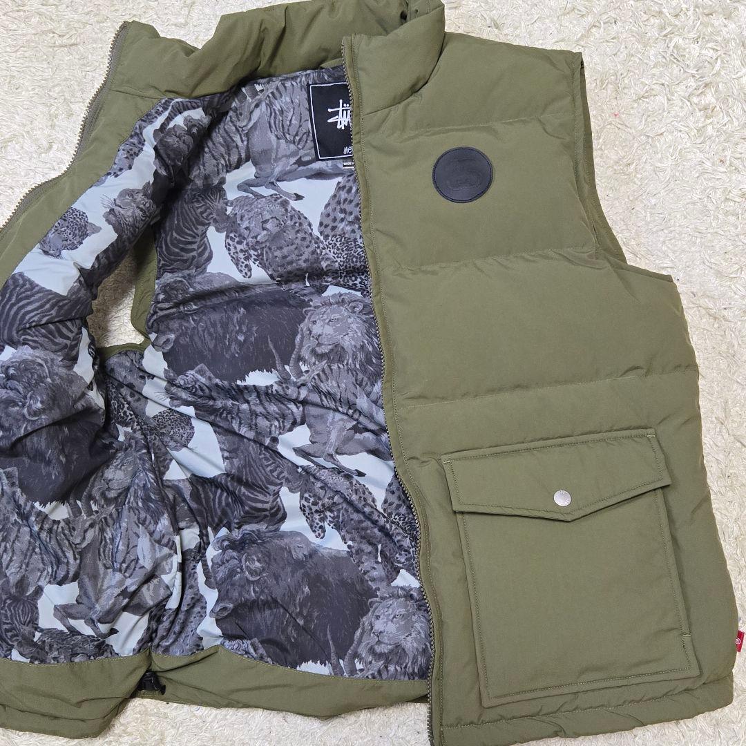 STUSSY/ステューシー 黒タグ 胸パッチ 裏アニマル柄 ダウン ベスト M