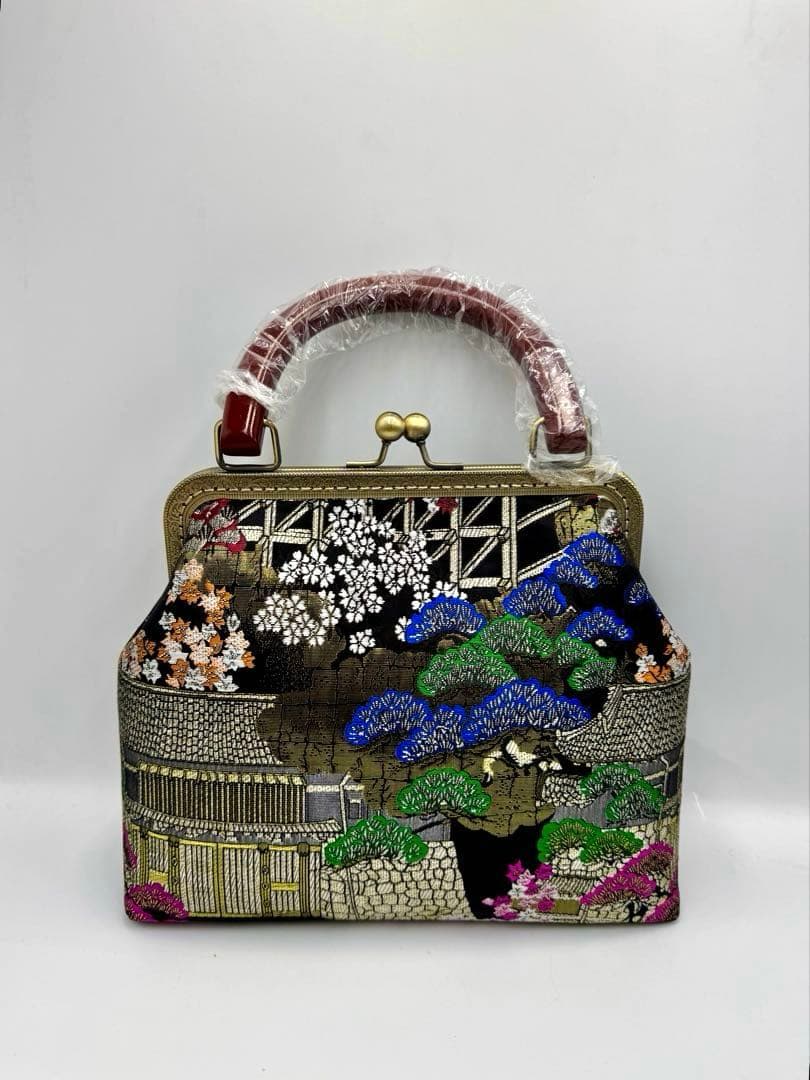 和柄　西陣織金襴 金糸 ラメ糸【ハンドメイド】がま口バッグ #572