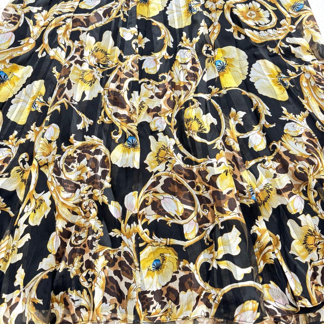 miriシルク100% ワンピース 総柄 ゴージャス エレガント Aライン