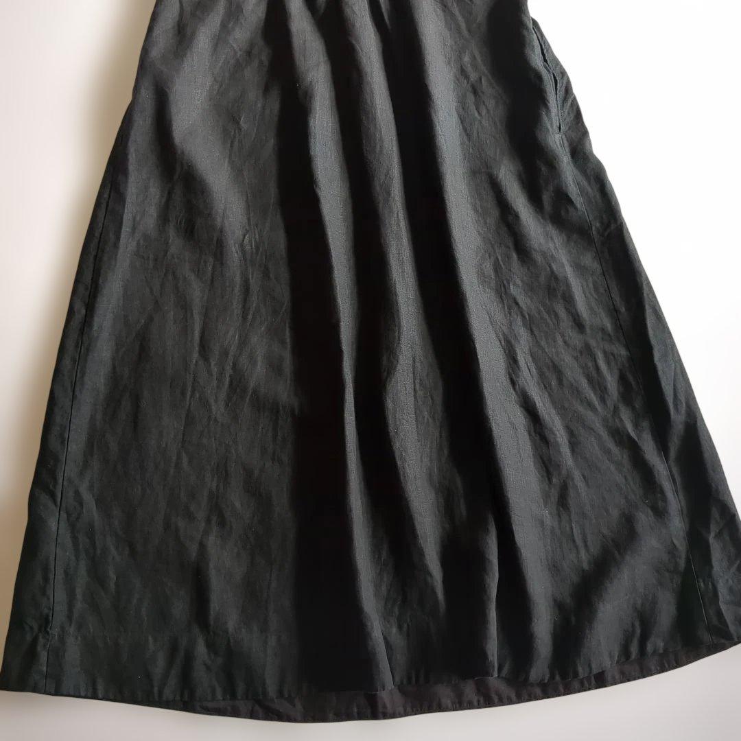 ネストローブ リネンボックス吊りワンピース マキシ丈 麻100% ブラック F