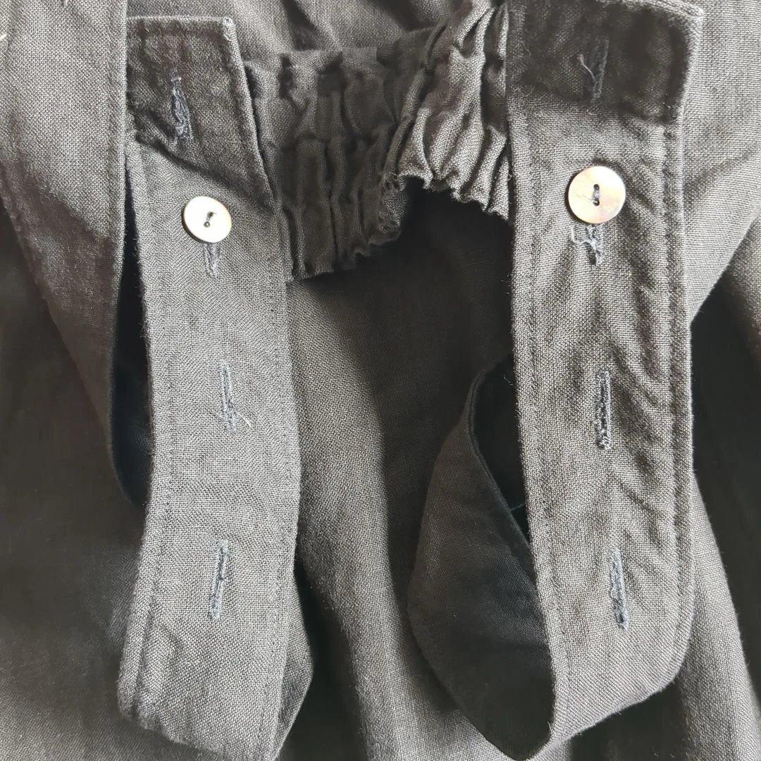 ネストローブ リネンボックス吊りワンピース マキシ丈 麻100% ブラック F