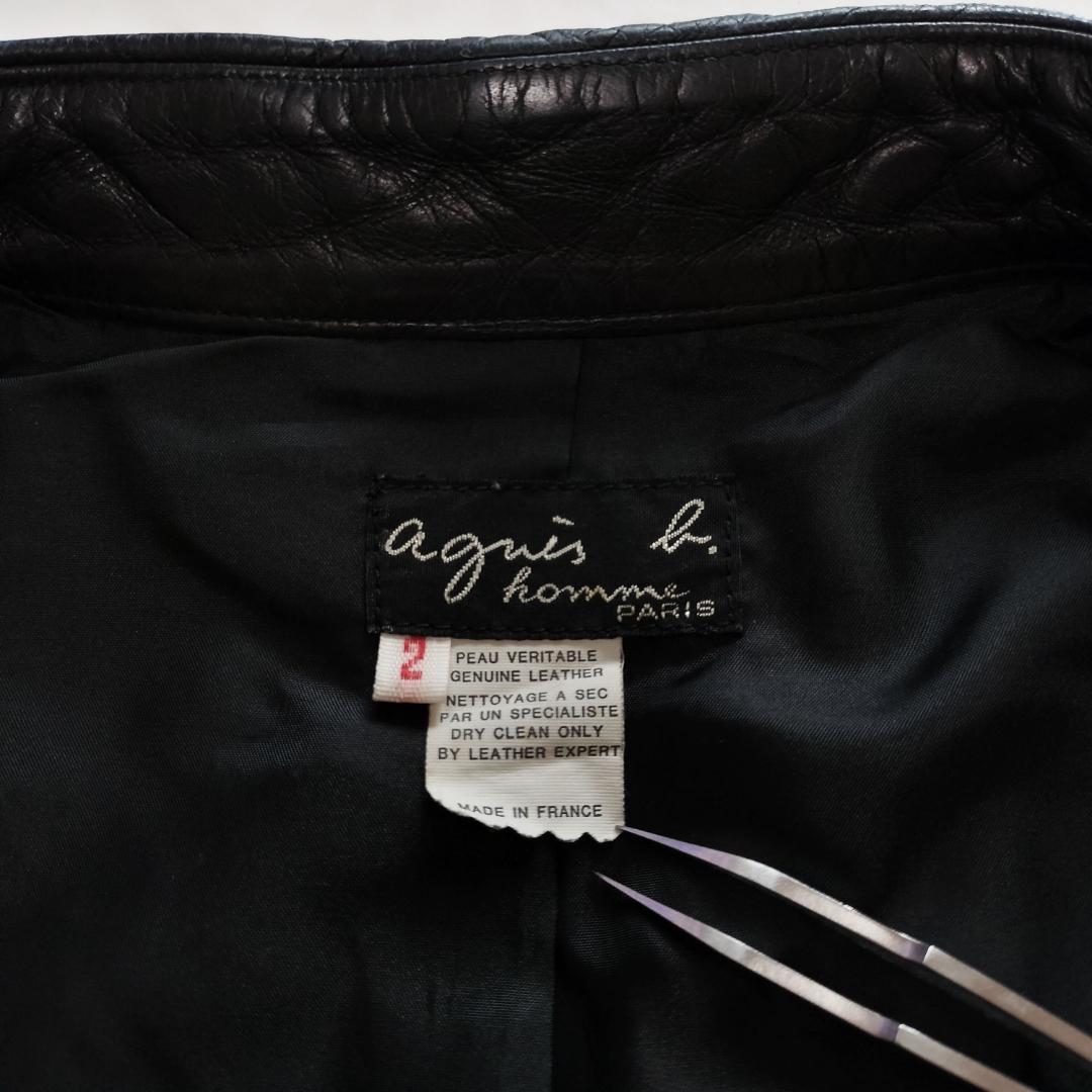 アニエスベーオム レザーシャツジャケット 2 L~XL ブラック フランス製