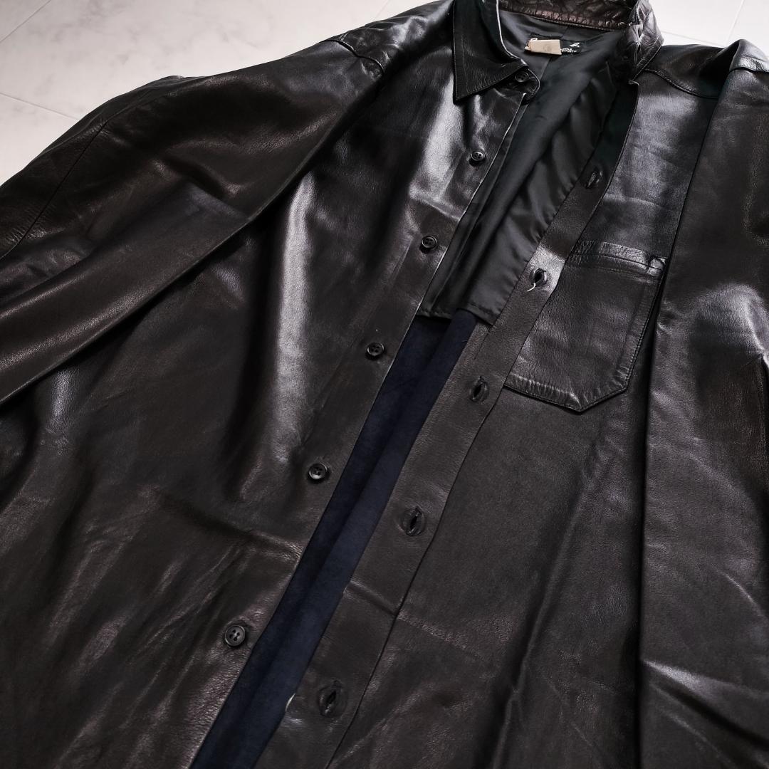 アニエスベーオム レザーシャツジャケット 2 L~XL ブラック フランス製