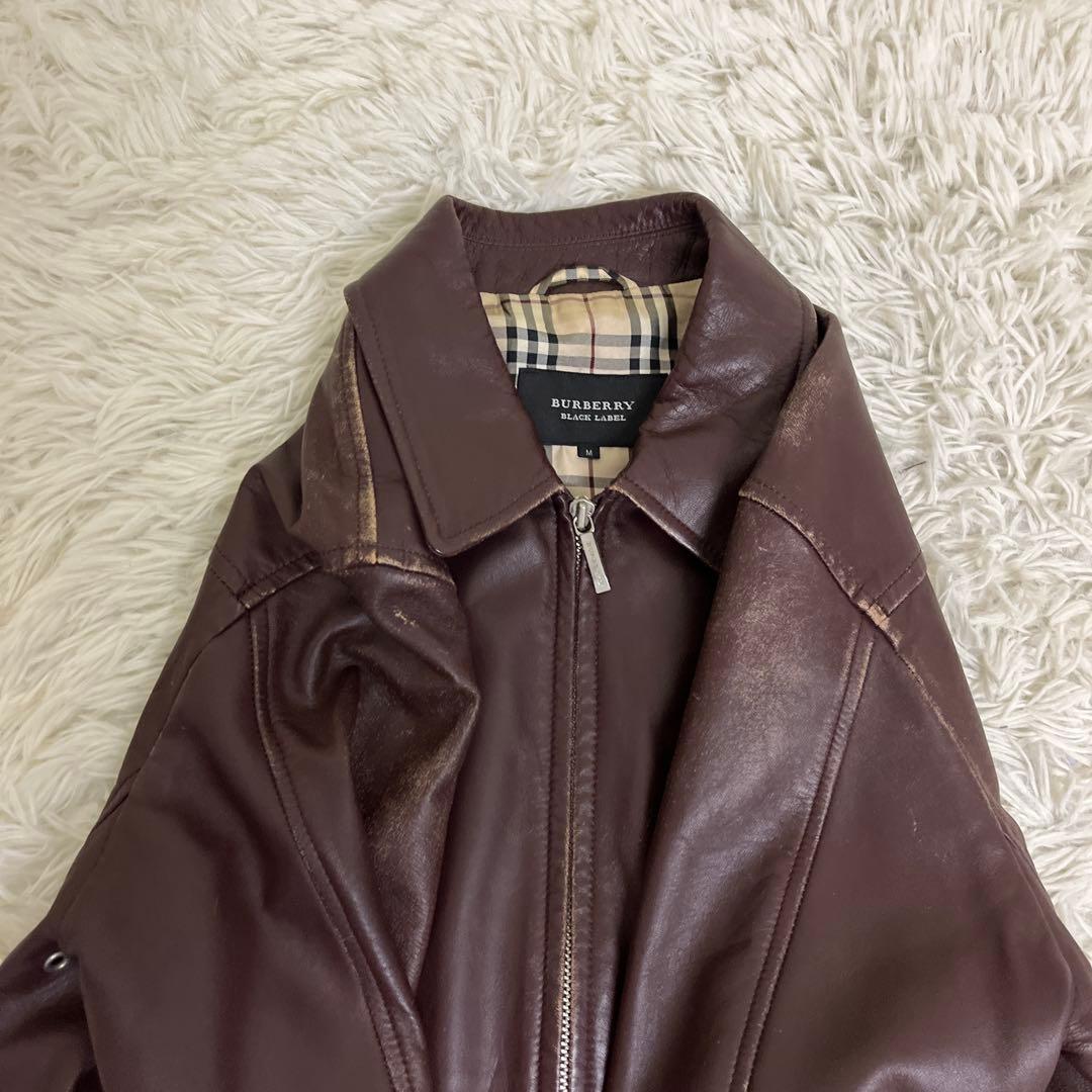 バーバリーブラックレーベル　ラムレザージャケット　シングルライダース　ブラウンM