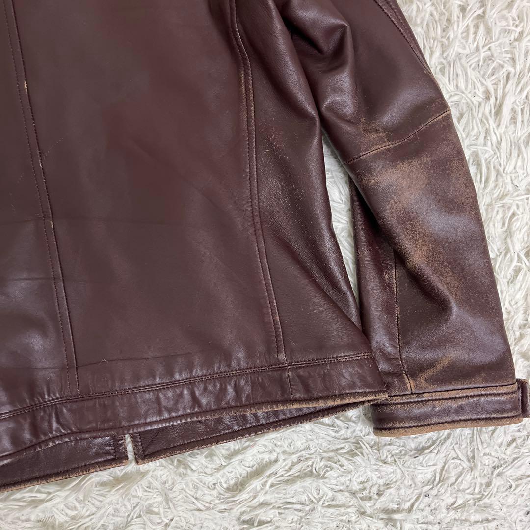 バーバリーブラックレーベル　ラムレザージャケット　シングルライダース　ブラウンM