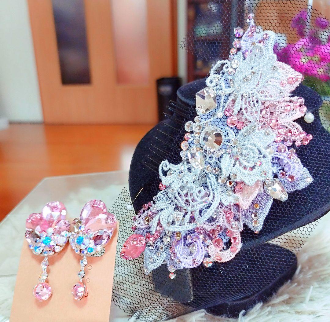 ラブリーな髪飾り　ピンクのドレスに…社交ダンス　ベリーダンス　イヤリング