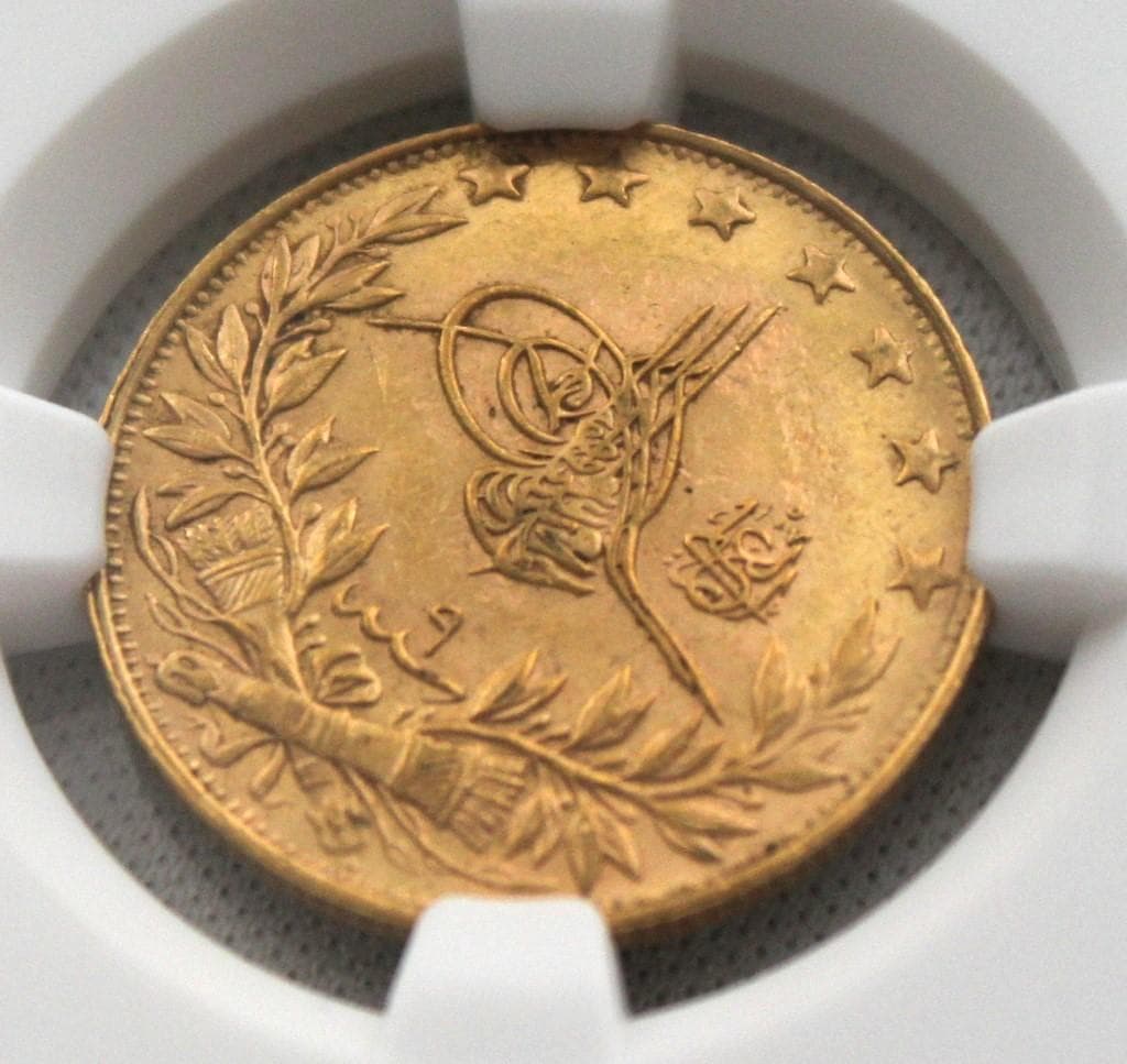 千*可様 AH1327//9 オスマン・トルコ帝国 100クルシュ 金貨 NGC