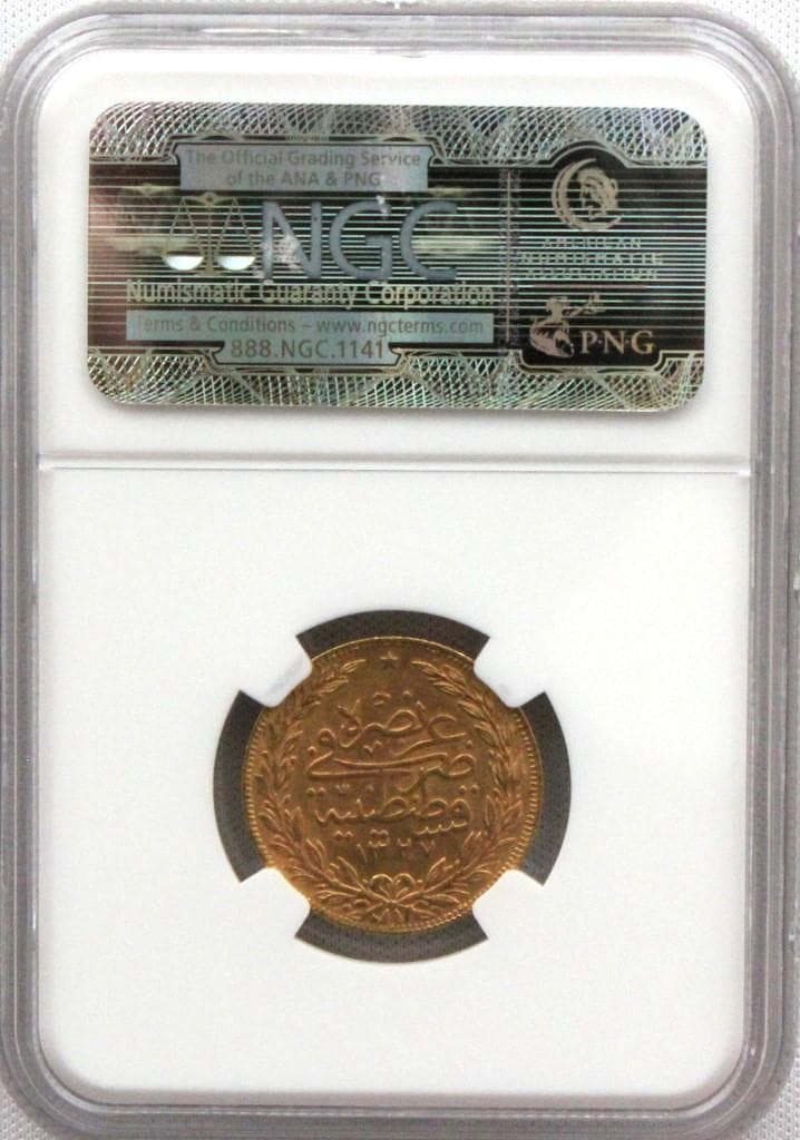 千*可様 AH1327//9 オスマン・トルコ帝国 100クルシュ 金貨 NGC