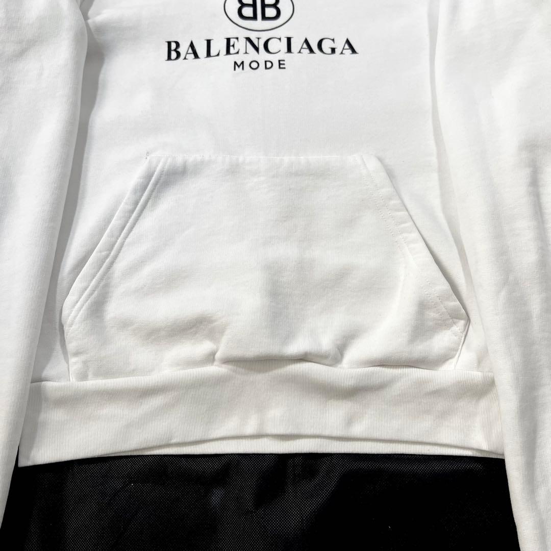 バレンシアガ パーカー フーディ ロゴ 白 長袖 XS