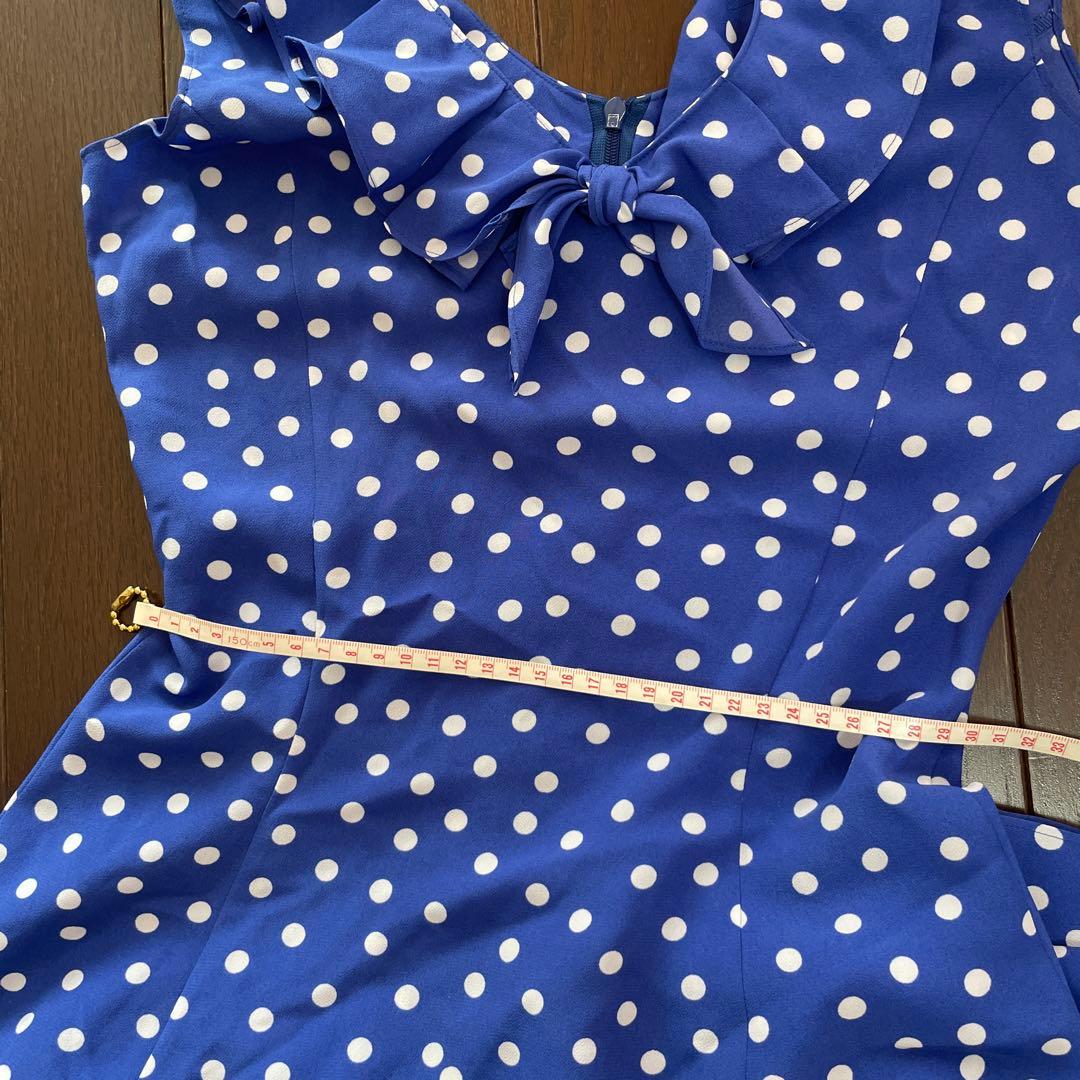 フラメンコドレスワンピース 青 水玉模様 フリル付き