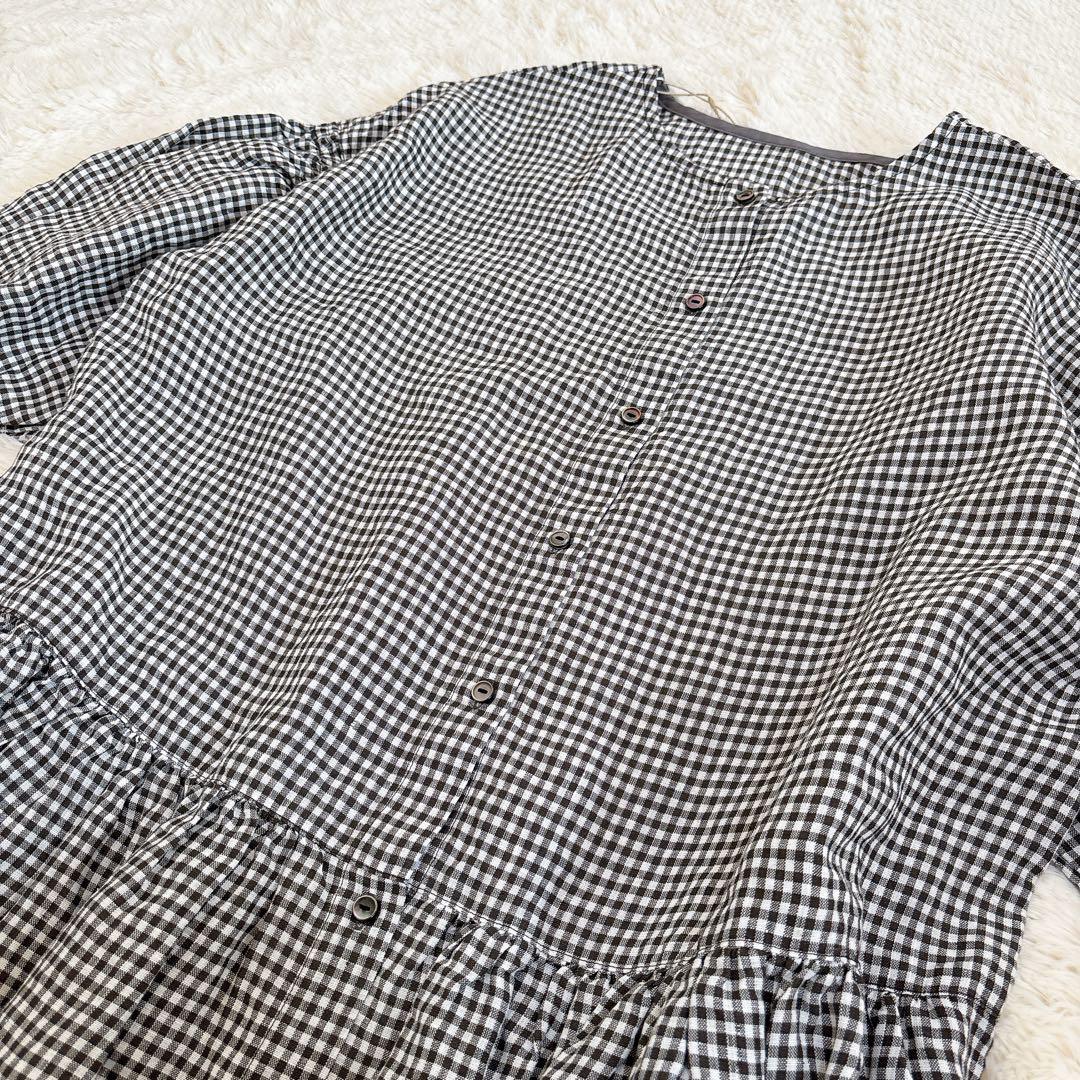 新品未使用☆ネストローブ ヘンプギンガム バルーンスリーブワンピース