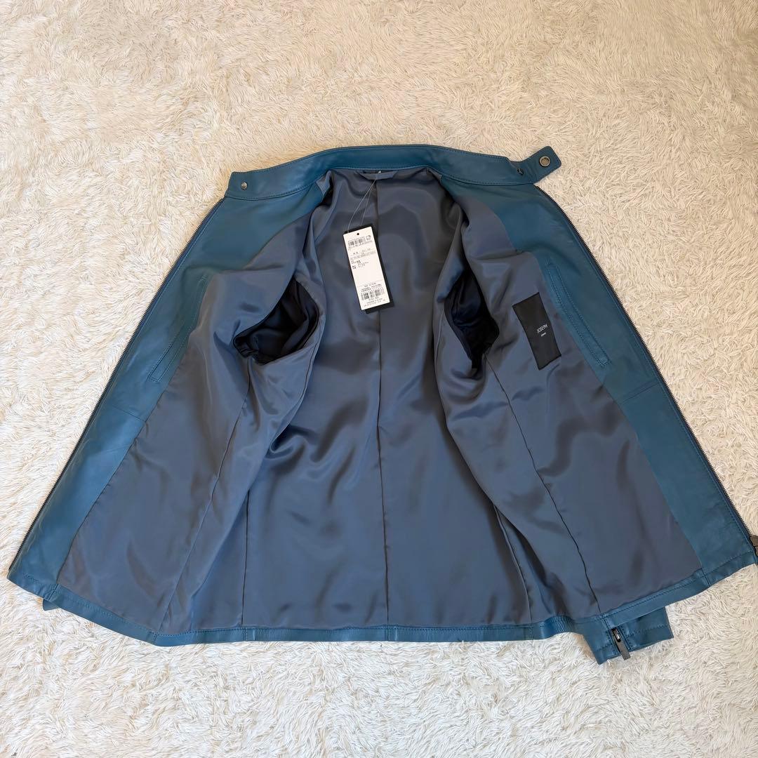 新品　ジョゼフオム　ライトラムナッパレザー　ライダースジャケット　ブルー　48