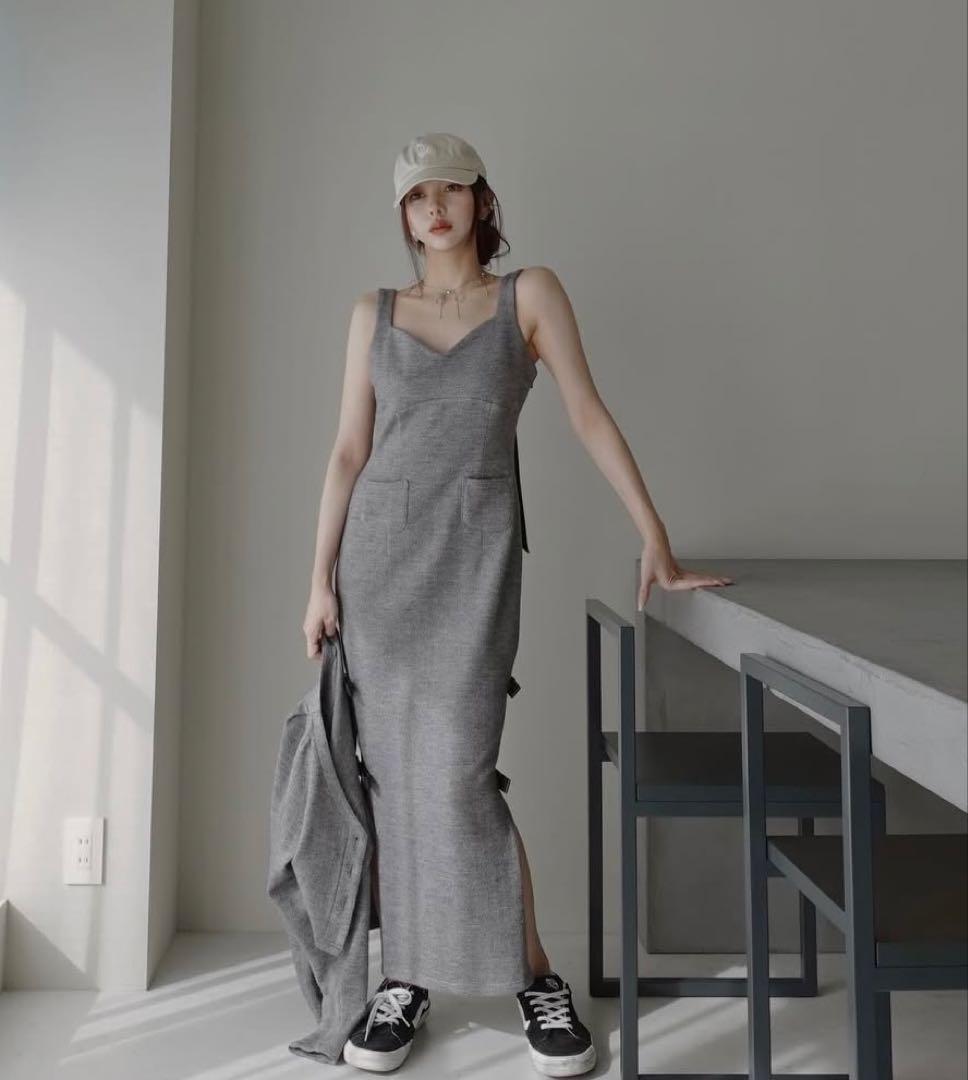 fiction tokyo レザーリボンスリットワンピース