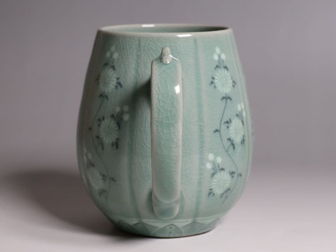 池順鐸 高麗青磁象嵌 蓮菊文 麦酒杯 キリンビアマグコレクション CM176