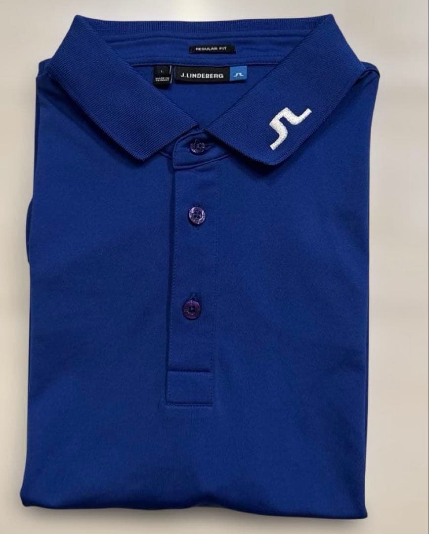 ジェイリンドバーグ　メンズ　4wayストレッチ　半袖　ポロシャツ　L ブルー
