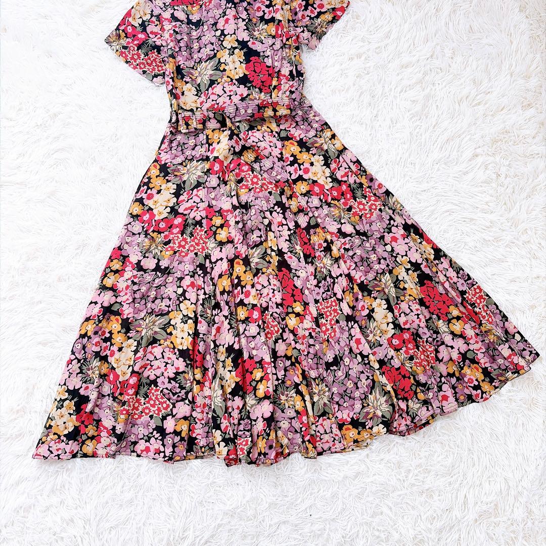 ポロラルフローレン　現行タグ　花柄フレアシャツワンピース　ロング　ベルト付