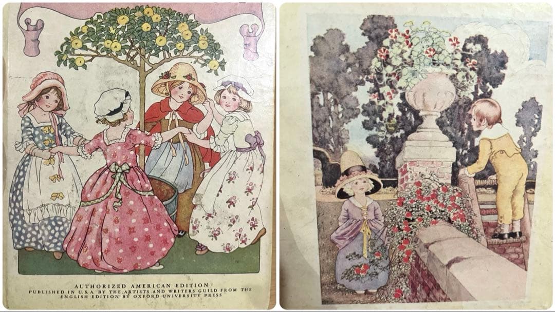 No.340 アンティーク　希少 古書 洋書 絵本 水彩画　児童書　童謡