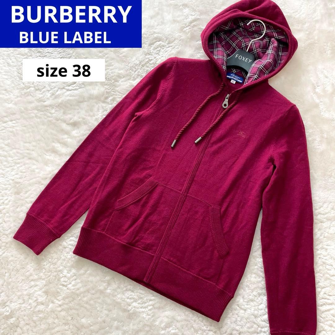 バーバリーブルーレーベル　ウールニット　ジップアップパーカー　ノバチェック　ロゴ