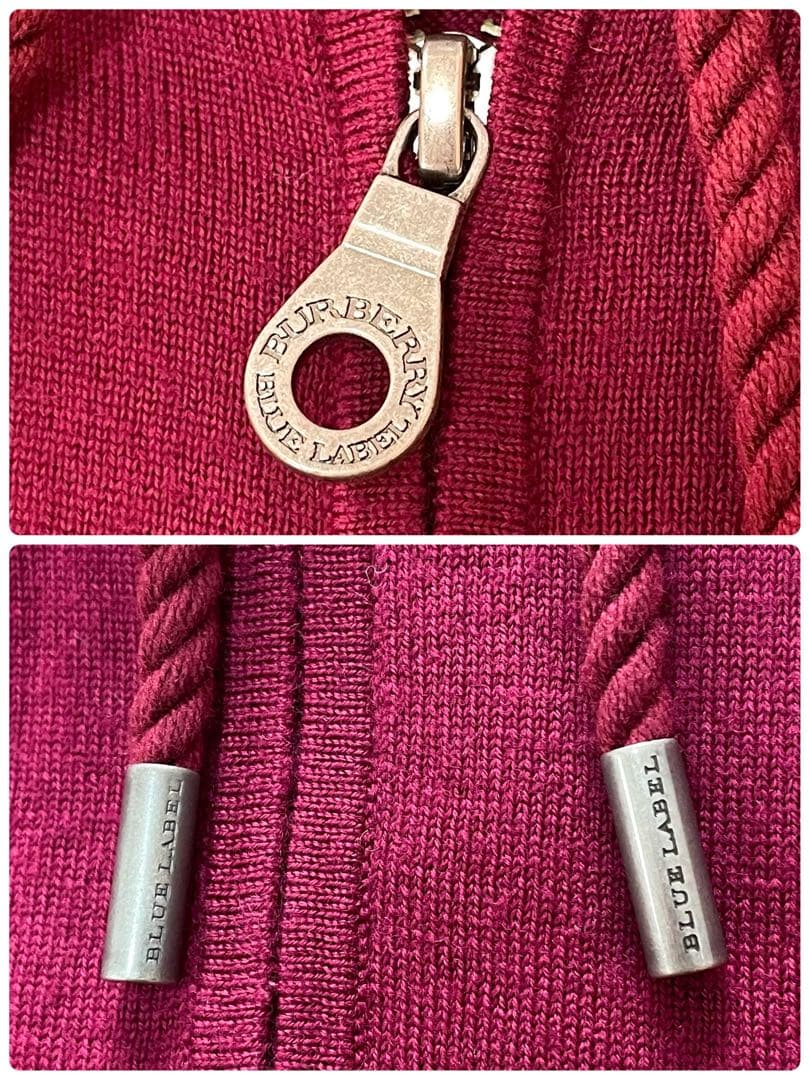 バーバリーブルーレーベル　ウールニット　ジップアップパーカー　ノバチェック　ロゴ