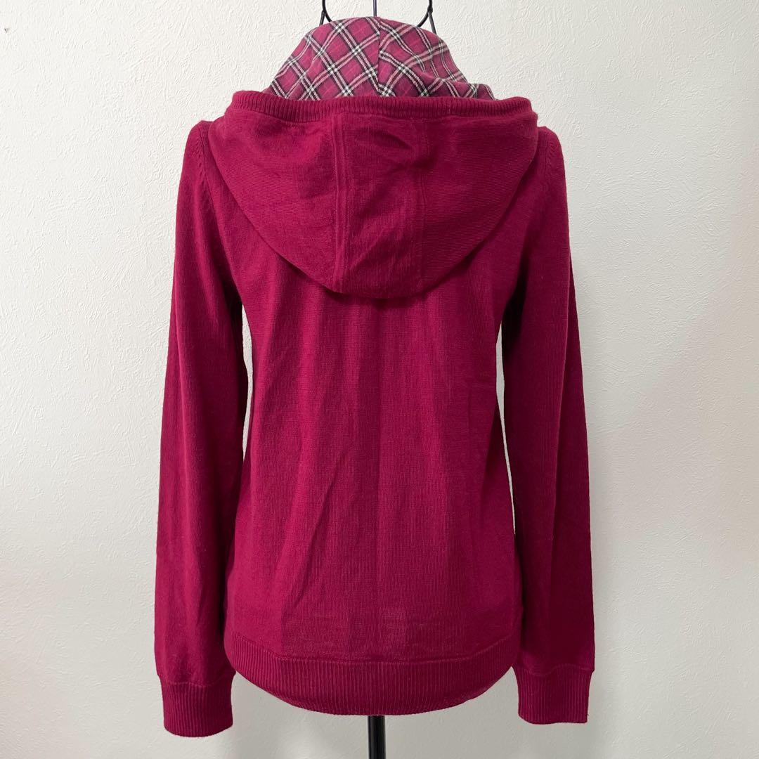 バーバリーブルーレーベル　ウールニット　ジップアップパーカー　ノバチェック　ロゴ