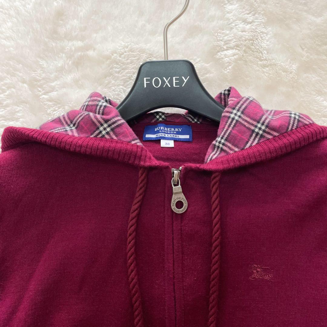 バーバリーブルーレーベル　ウールニット　ジップアップパーカー　ノバチェック　ロゴ