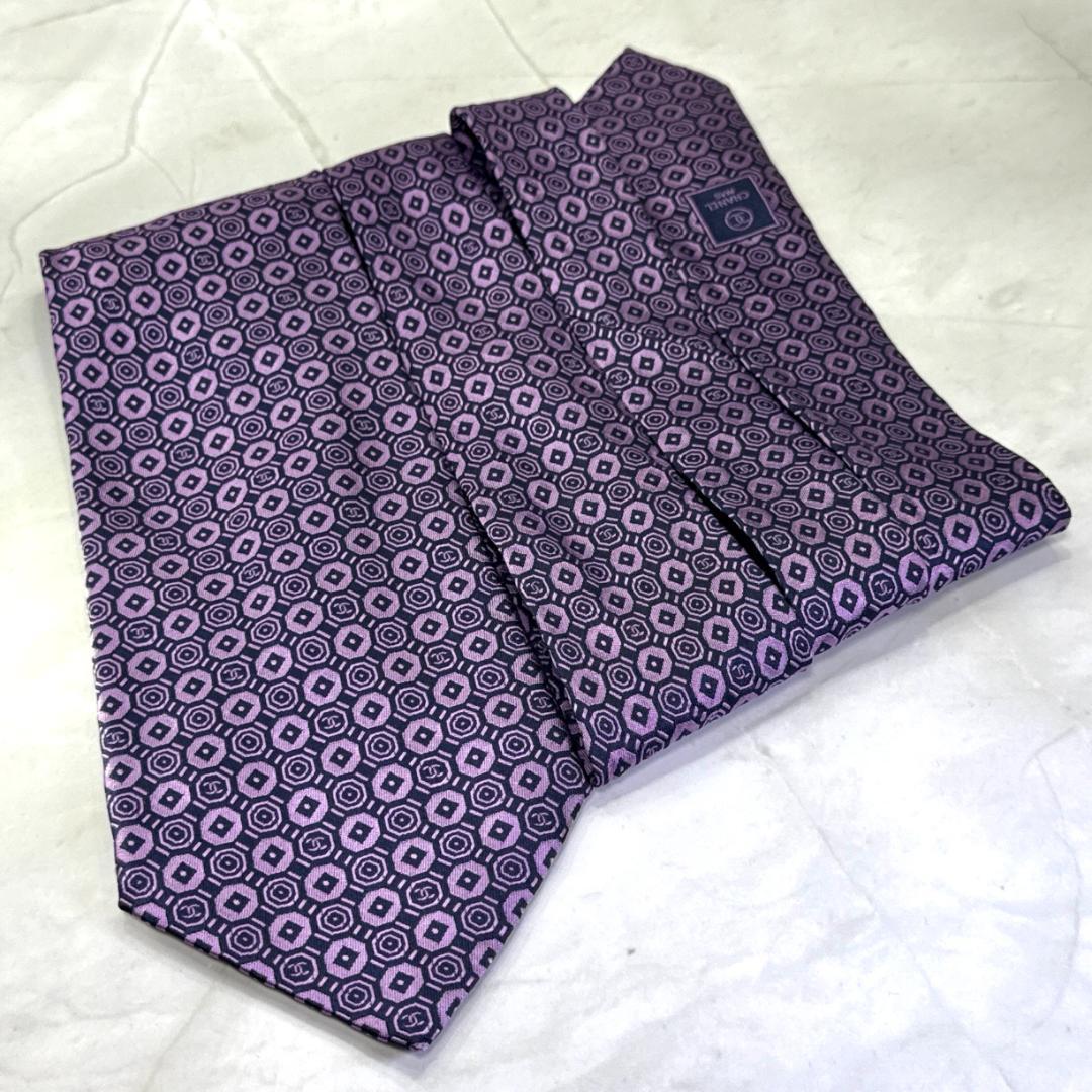 ☆即発 CHANEL ネクタイ ジャガード織 ココマーク 幾何学柄 美品 伊製