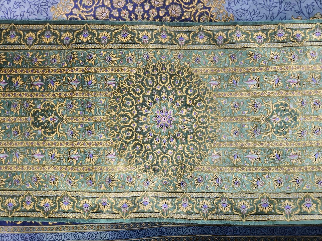 ペルシャ絨毯有名なマスミ工房ライナー綺麗ないる本物保証100×35cm