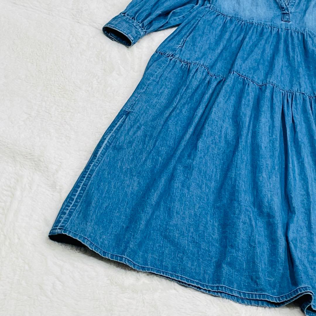 ヘルシーデニム ティアードワンピース カフタン　デニムロング ゆったり S