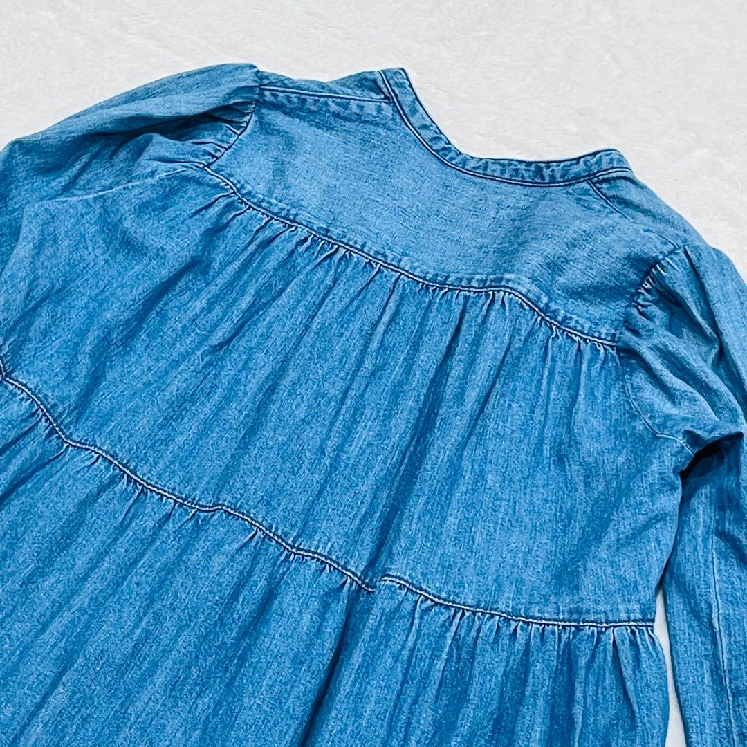 ヘルシーデニム ティアードワンピース カフタン　デニムロング ゆったり S