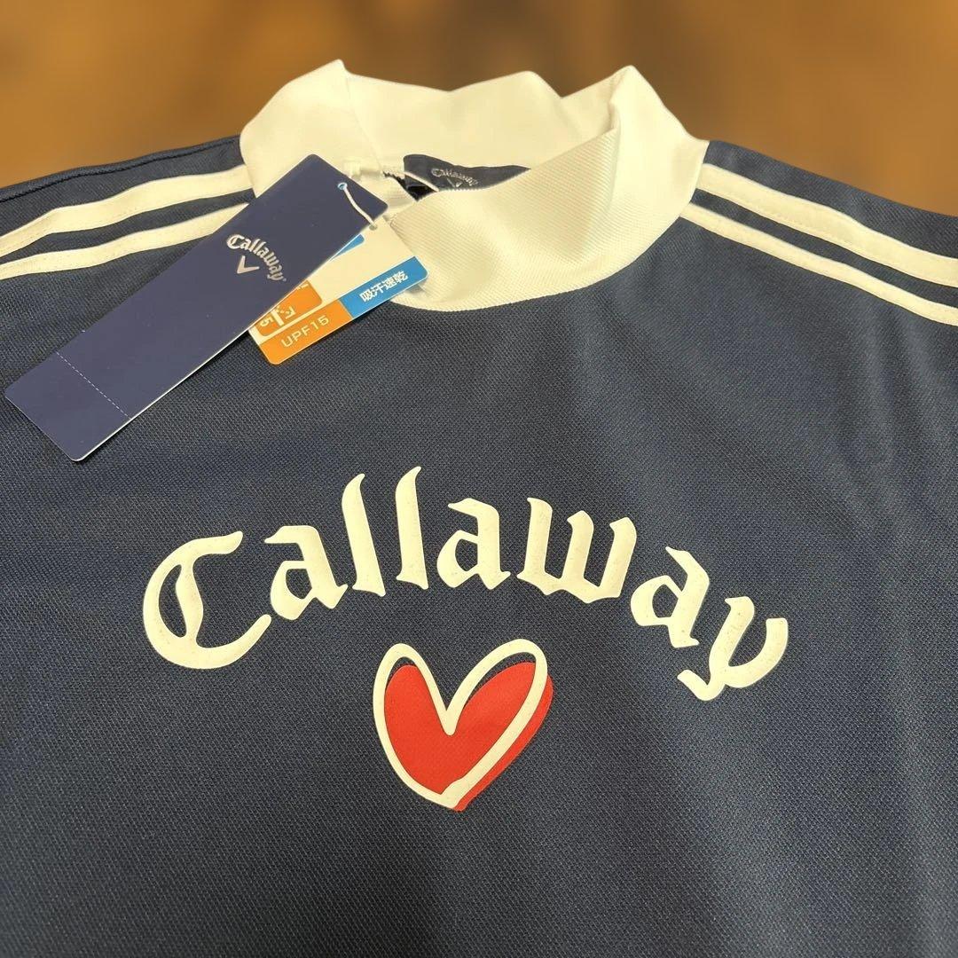 新品♡LOVEキャロウェイ半袖モックネックシャツ　ネイビーL