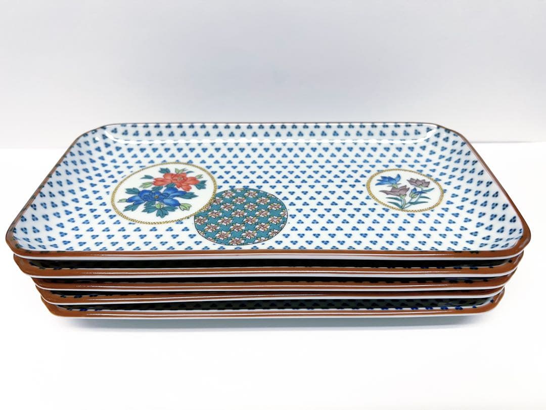 九谷焼 青郊窯 長角皿 5枚セット