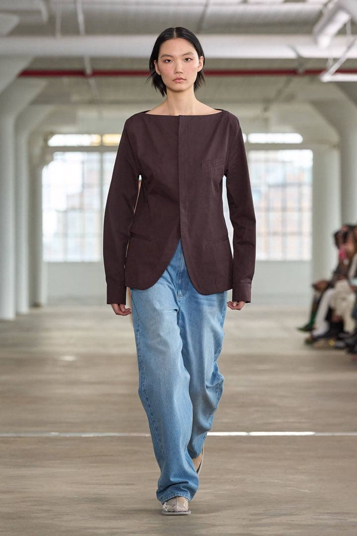 TIBI SS25コットン スクエアネック ジャケット 2 バーガンディ