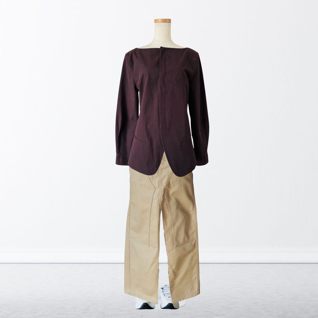 TIBI SS25コットン スクエアネック ジャケット 2 バーガンディ