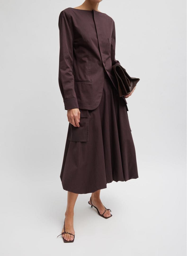 TIBI SS25コットン スクエアネック ジャケット 2 バーガンディ