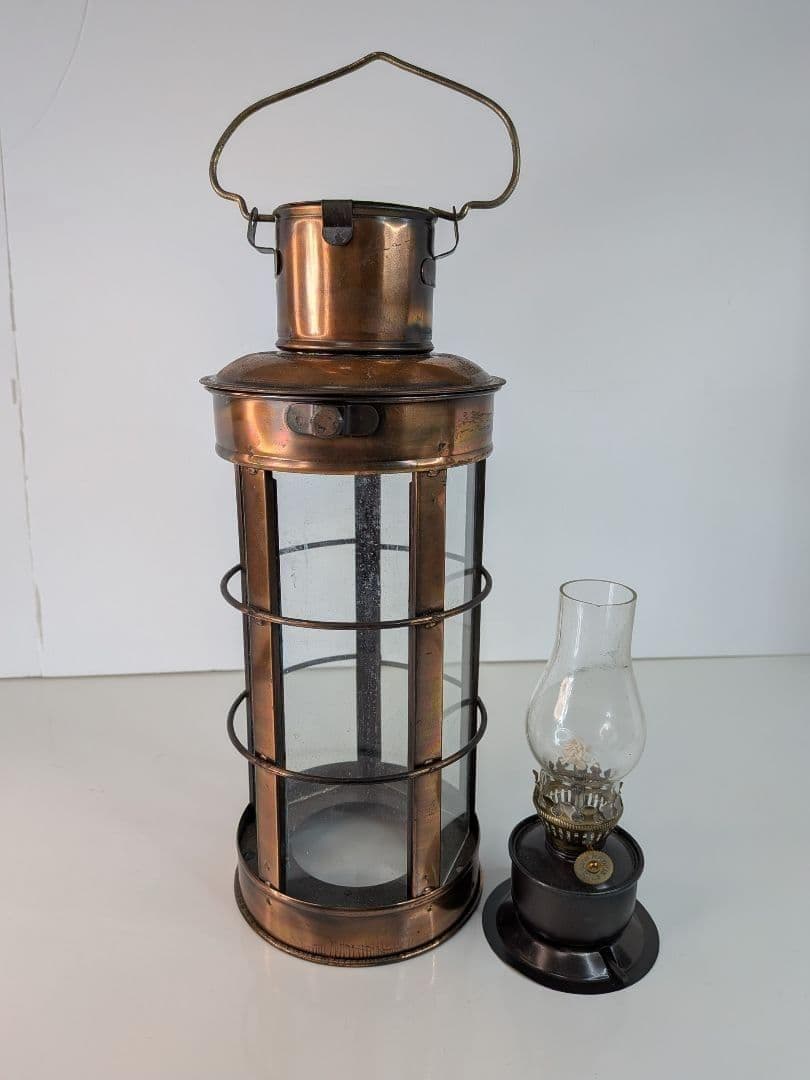 【 ヴィンテージ 】 オイルランタン／ガラスケース／吊り下げランプ／ブラウン②