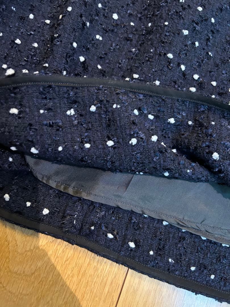 即購入可能です☆ドットツイードジレ　水玉　ツィード　ネイビー　黒に近い濃紺カラー