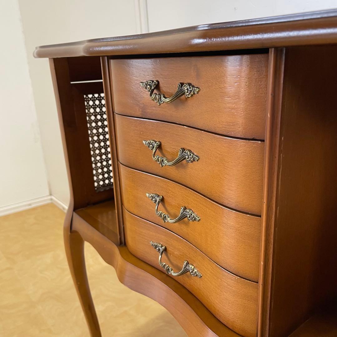 アンティーク調 猫脚 コンソール 籐 ラタン チェスト 引き出し 電話台 棚