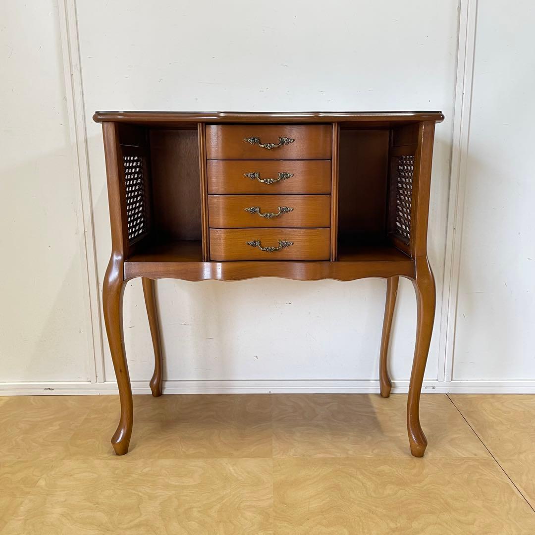 アンティーク調 猫脚 コンソール 籐 ラタン チェスト 引き出し 電話台 棚