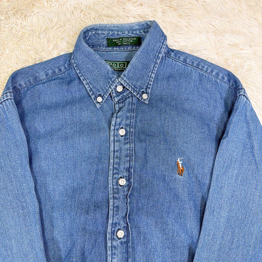 【希少】ポロバイラルフローレン　ポニーロゴ　デニムシャツ　XL相当　レディース