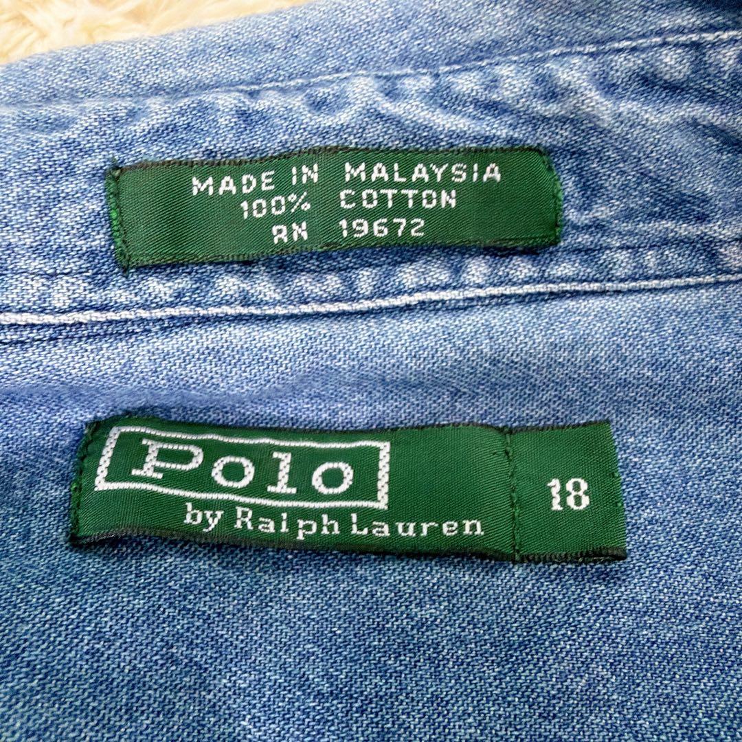 【希少】ポロバイラルフローレン　ポニーロゴ　デニムシャツ　XL相当　レディース